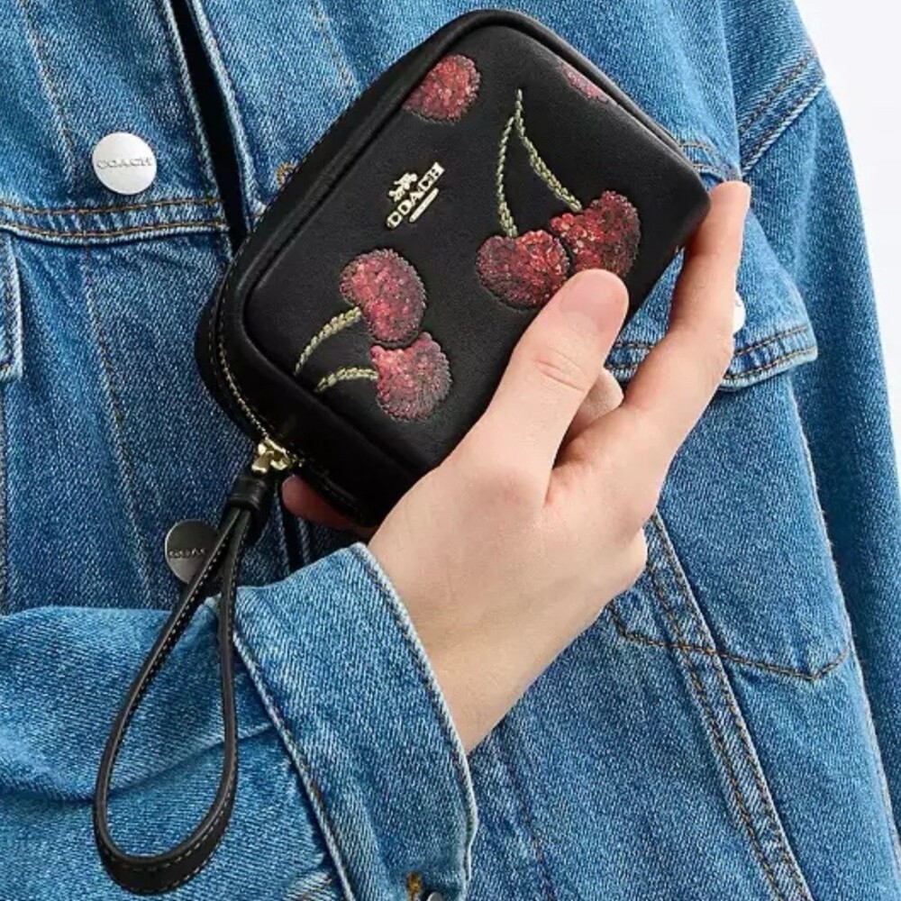 COACH Pouch Wristlet Clutch Bag Womens Small Purse with Cherry Print CDF01 NWT